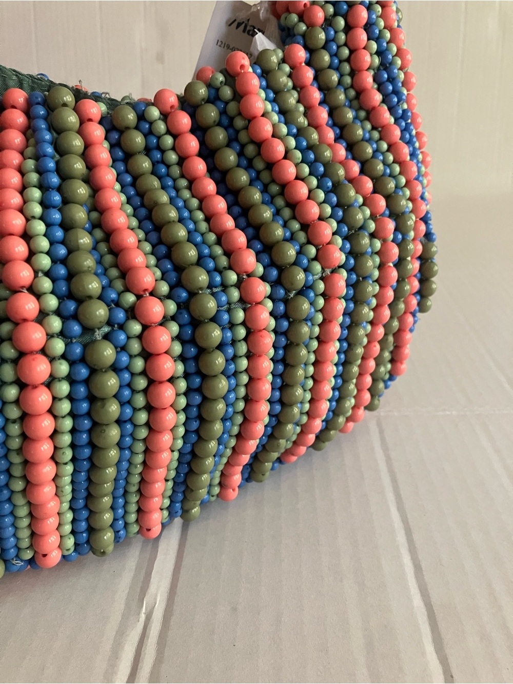 Beaded Multi-Strand Clutch Bag - Coral, Olive & Blue